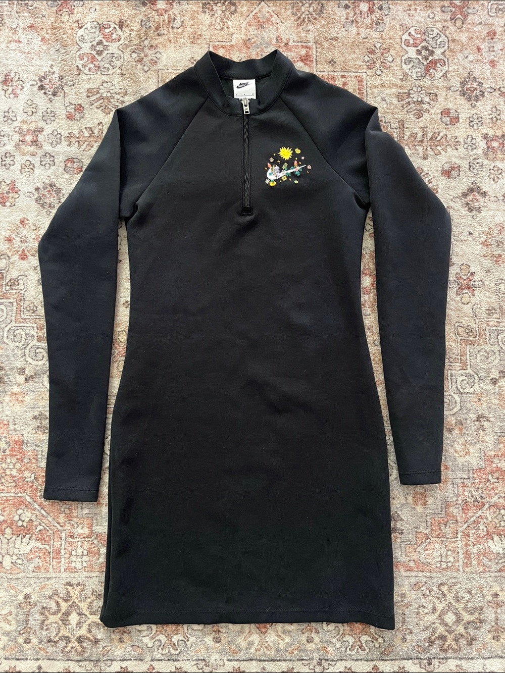 Nike Black Long-Sleeve Half-Zip Dress with Colorful Chest Graphic Dri fit